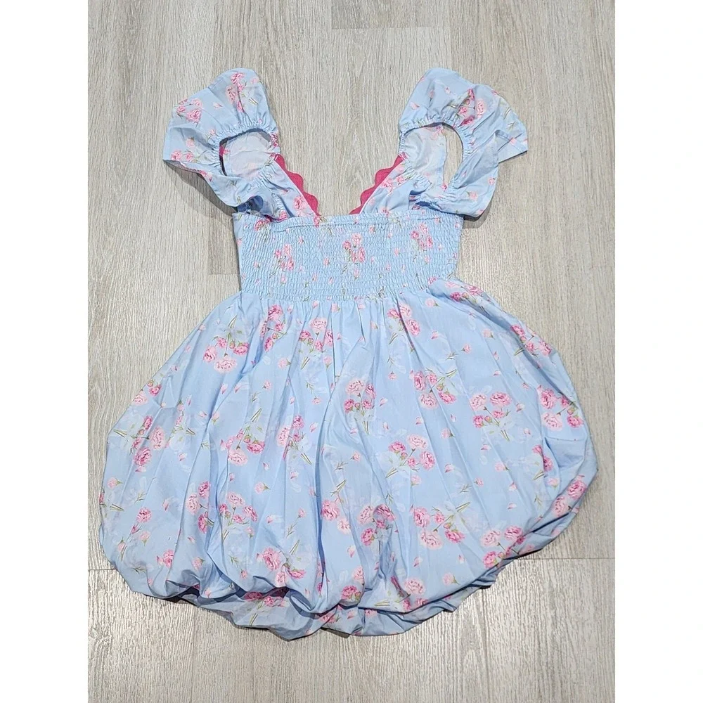 Rareraw Tutu Dress Girls S Sky Blue Pink Floral Flutter Polyester Off-Shoulder